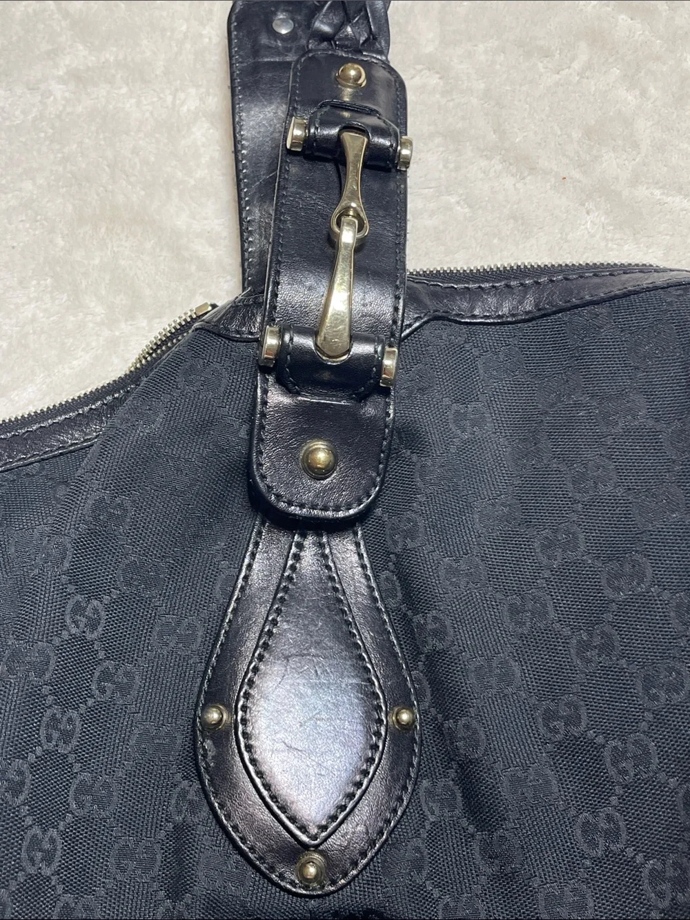 Gucci Authentic Pelham Large Black GG Canvas Hobo Shoulder Braided Handle Bag